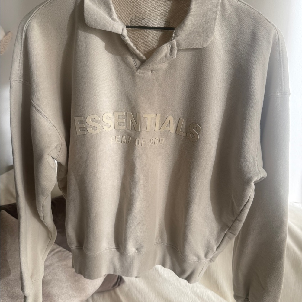 essentials fear of god - cream/beige knit polo sweater long sleeve